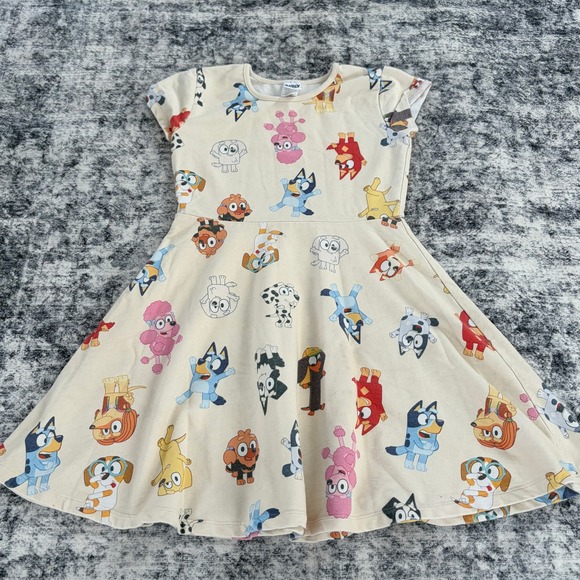 Bluey Other - Bluey Character Print Skater Dress Kids Size 10-12 Cream Short Sleeve Bingo Coco